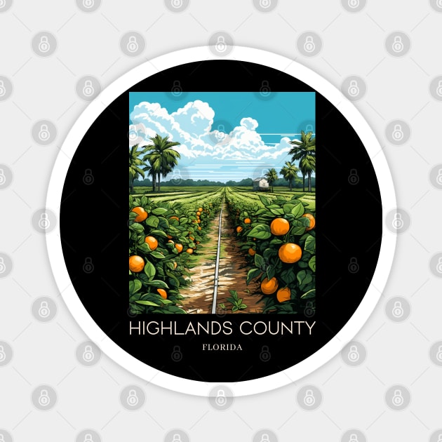 A Pop Art Travel Print of Highlands County - Florida - US Magnet by Studio Red Koala